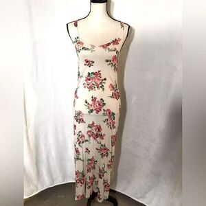 NWOT Tag Brand Ivory Pink Green Floral Racerback Maxi Dress - L Large